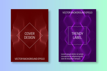 Сover templates with symmetric grid of dots and lines. Red and purple monochrome futuristic brochures or packaging backgrounds design.