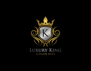 Luxury Shield K Letter Gold Logo, Golden K Classic Protection Symbol