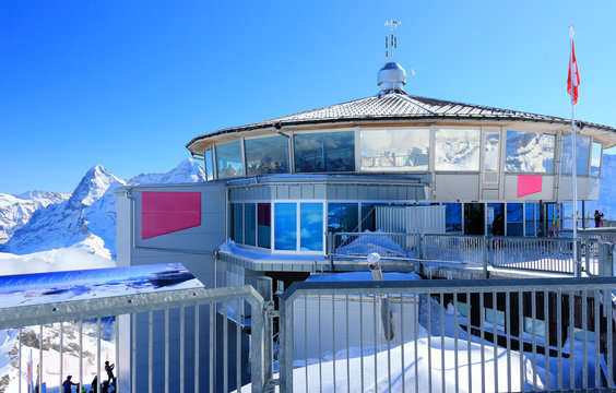 Schilthorn's summit, 2970 m, with the Piz Gloria.  Bernese Alps of Switzerland, Europe.