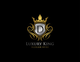 Luxury Shield D Letter Gold Logo, Golden D Classic Protection Symbol