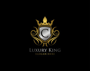 Luxury Shield C Letter Gold Logo, Golden C Classic Protection Symbol