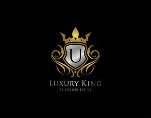 Luxury Shield U Letter Gold Logo, Golden U Classic Protection Symbol