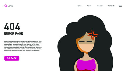 404 error web page concept with vector illustration of a girl with long hair