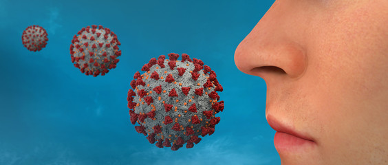 Coronaviruses nose and mouth 3d illustration