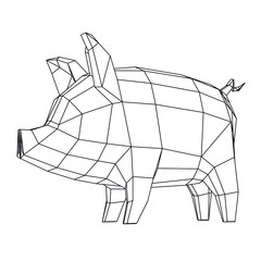 Pig polygonal lines illustration. Abstract vector pig on the white background