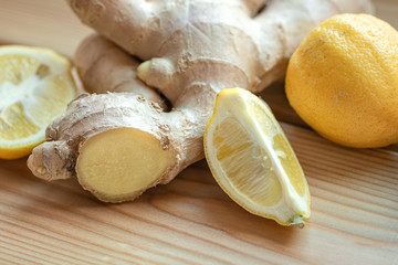 Ginger root and lemon. Natural and tasty cold remedies