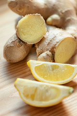 Ginger root and lemon. Natural and tasty cold remedies