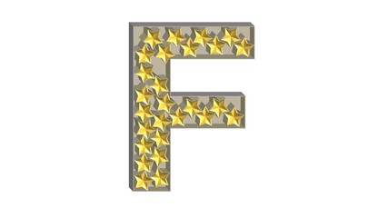 3D GOLD STARS IN SILVER METAL ENGLISH ALPHABET : F