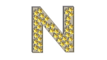 3D GOLD STARS IN SILVER METAL ENGLISH ALPHABET : N