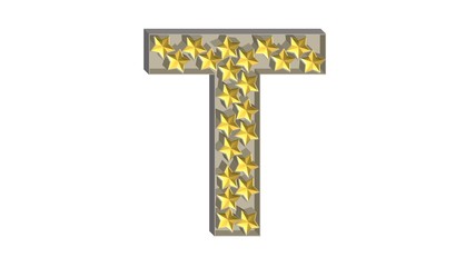 3D GOLD STARS IN SILVER METAL ENGLISH ALPHABET : T