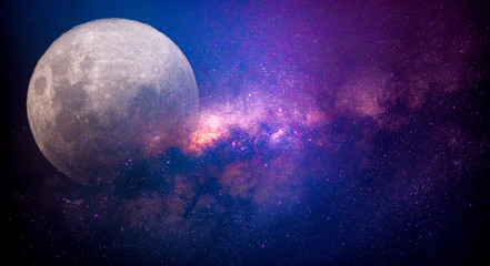 Moon and star milky way galaxy on night sky background, stars light and bright beauty on skyscape,...