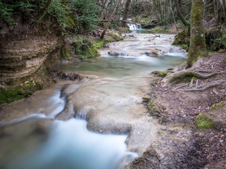 View of the Inglares River on the Ruta del Agua Hiking Trail (the Water Trail), near Berganzo, Alava, Basque Country, Spain