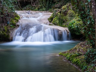 View of the Inglares River on the Ruta del Agua Hiking Trail (the Water Trail), near Berganzo, Alava, Basque Country, Spain