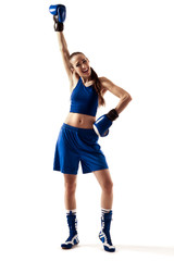 Beautiful girl boxer in blue sports wear