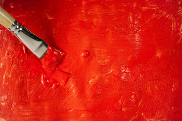 A beautiful Red paint texture on wall, background - Image. Color paint strokes.