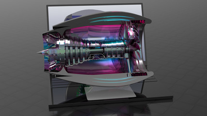 3D rendering - design a jet engine on a laptop