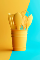 Kitchen cooking spoons minimal style image. 3d render