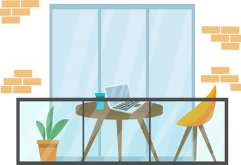 Working on the balcony.