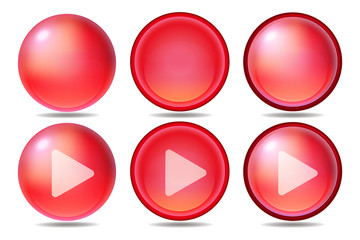 赤色のアイコン　ボタン　再生　セット	