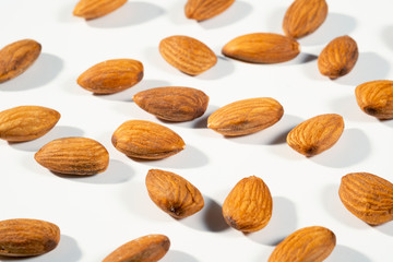 Almonds on a white background.