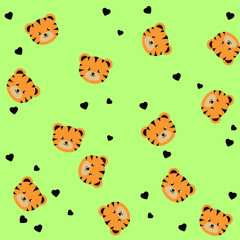 Cute, Tigers, Pattern, Vector, Background
