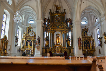 Fototapeta na wymiar BERCHTESGADEN, GERMANY - AUGUST 26 2016: Baroque interior of Wallfahrtskirche Maria Gern, pilgrimage church near Berchtesgaden.