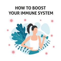 Immune system boost vector illustration. Health bacteria virus protection. Medical prevention human germ. Healthy woman reflect bacteria attack with hand. Boost Immunity with medicine concept.