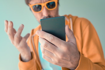 Man during video call on smartphone