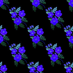 Obraz na płótnie Canvas Seamless pattern with garden flowers: tulips, peony, rose, lily, bluebell. Decorative floral pattern. Colorful nature background. Can be used for wedding invitations or any kind of a design.