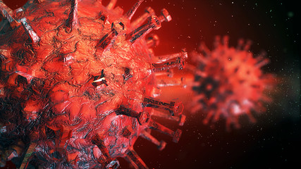 Coronavirus 3d rendering. Illustration showing structure of the epidemic virus