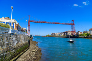 Biscay Bridge on the River Nervion.The beautiful city of Bilbao. Basque country. Northern spain