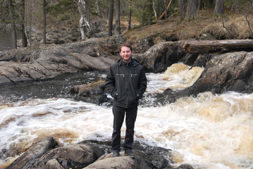Man in Mountain park Ruskeala is tourist complex located in Sortavala region of Republic of Karelia...