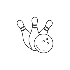 Simple outline icon bowling skittles with ball