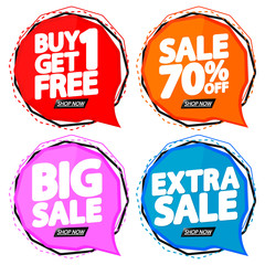 Set Sale speech bubbles banners design template, discount tags, vector illustration
