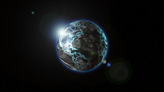 Land with light lines of continents