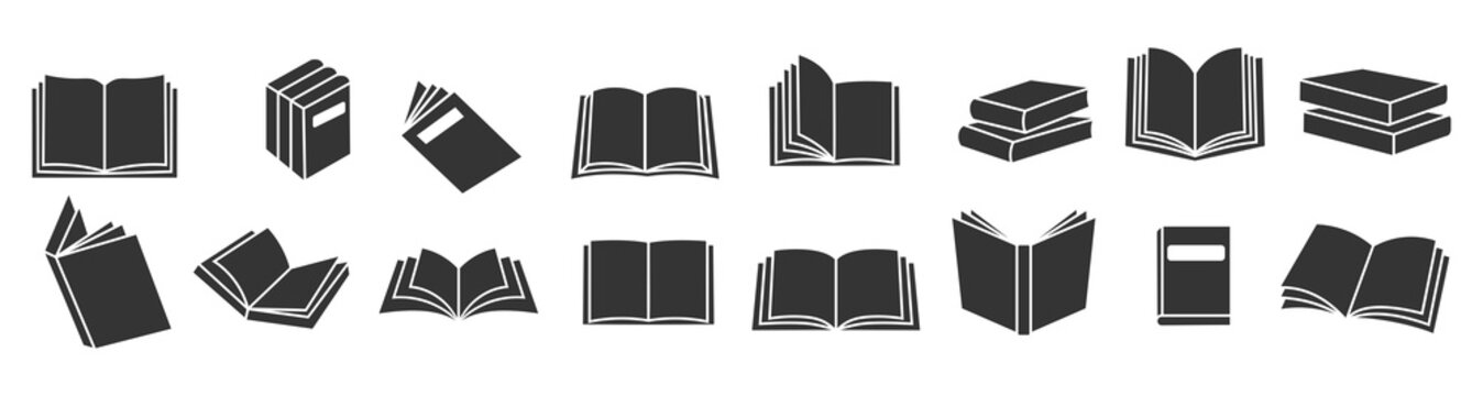 Book icons set, logo isolated on white background, vector illustration.