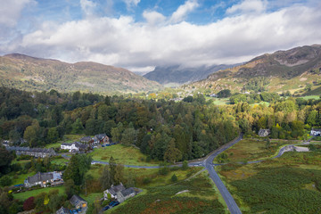 Fototapeta na wymiar Aerial View over Great Langdale Valley in Lake District