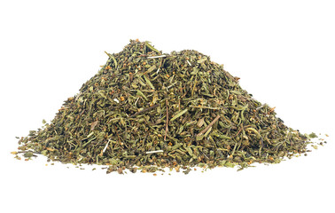 Pile of Savory Seasoning isolated on a white background. Provence herbs.