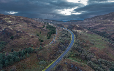 Fototapeta na wymiar Drone Shoot over Scottish Highlands at Early Autumn