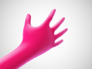 3D red hand offering for handshake on white background. Concept of financial support, teamwork and business partnership. Vector illustration of shaking human hand.