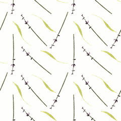 Seamless pattern with herbs and lavender on white background Watercolor illustration
