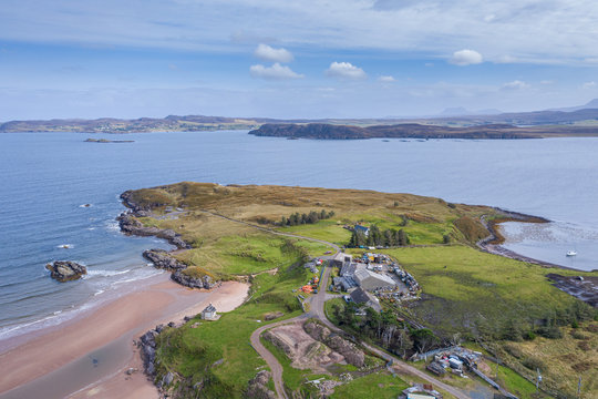Aerial View over Coast of Northwest Highlands in Scotland