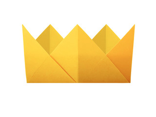 Origami paper crown golden on a white background - 338134589