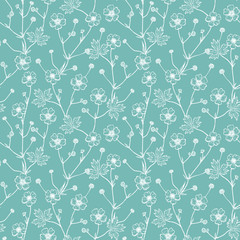 Summer Flowers Vector Seamless Pattern. Hand drawn Sketch Buttercups. Wildflowers Floral Background
