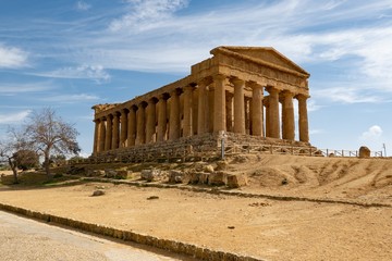 Tempio della Concordia in Valley of the Temples near Agrigento, Sicily, Italy with shadows