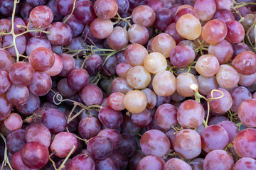 Berries of grapes in a box. Selling crops on the market. Natural, healthy, vitamin-rich foods. Food for health.