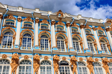 Fragment of Catherine Palace in a town of Tsarskoye Selo (Pushkin) near Saint Petersburg, Russia