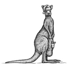 black and white engrave isolated kangaroo illustration