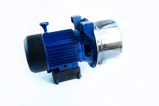 Blue water pump on a white background
