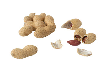 Ripe peanuts isolated on a white background